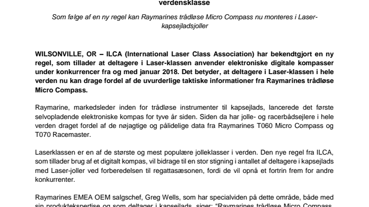 Raymarine: Deltagere i Laser-kapsejlads drager fordel af Raymarines Micro Compass i verdensklasse