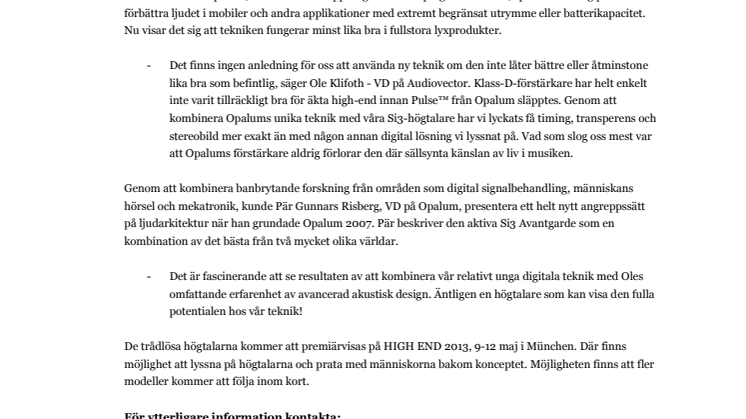 Teknik från svenska Opalum tar Audiovector in i den digitala eran