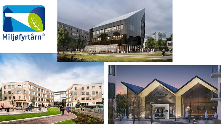Et knippe av LINKs mest bærekraftige prosjekter: Horten videregående skole, LIDL i Sverige og ZEB Flexible Lab i Trondheim.