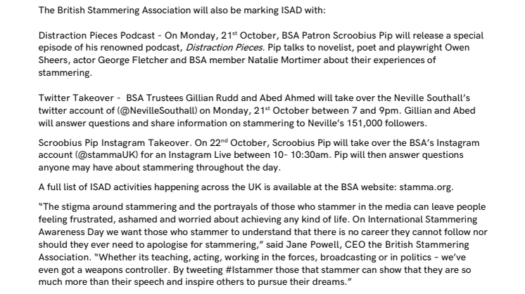 #ISTAMMER - INTERNATIONAL STAMMERING AWARENESS DAY - TUESDAY 22ND OCT 2019