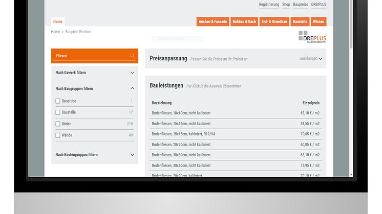 Baupreise online (Monitor-Image)