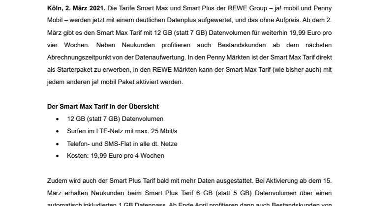Mehr Daten für Mobilfunktarife der REWE Group