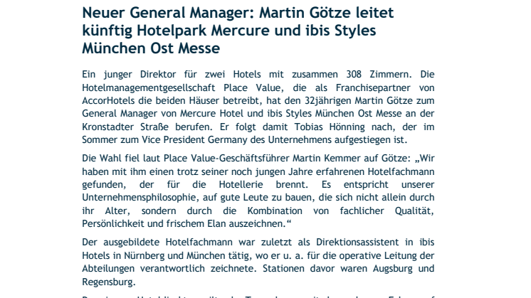 Neuer General Manager: Martin Götze leitet künftig Hotelpark Mercure und ibis Styles München Ost Messe