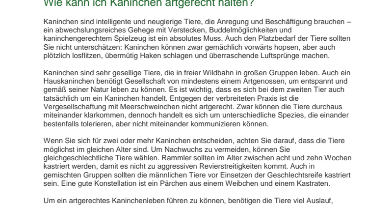 Fressnapf Tierratgeber 02/2019: Alles für ein artgerechtes Kaninchenleben