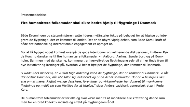 Fire humanitære folkemøder skal sikre bedre hjælp til flygtninge i Danmark