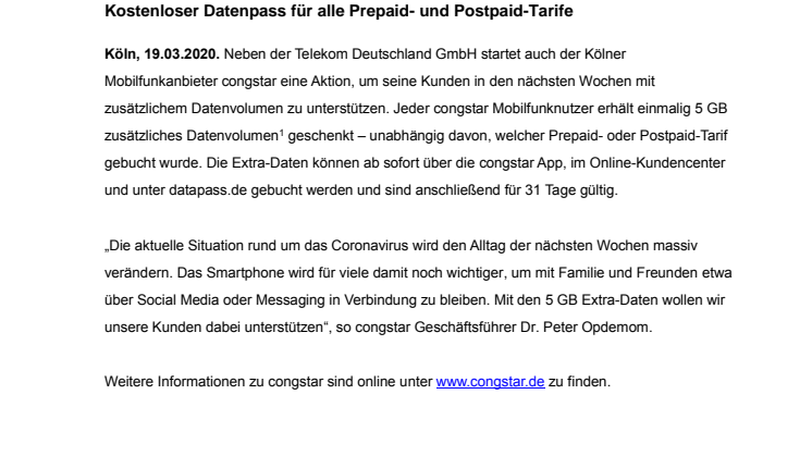 Für alle congstar Mobilfunkkunden: 5 GB Extra-Daten geschenkt