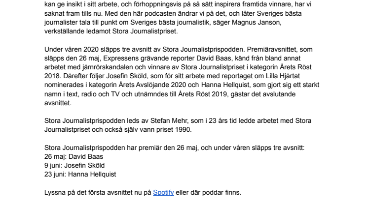 Stora Journalistpriset lanserar podcast