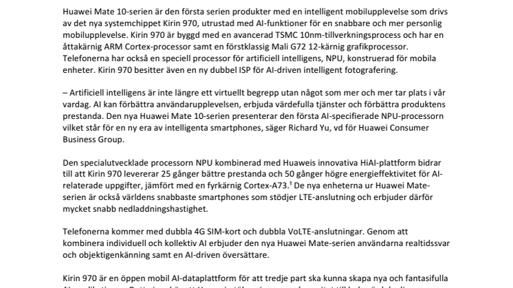 Artificiell intelligens och högkvalitativ design: Huawei lanserar Mate 10 Pro i Sverige