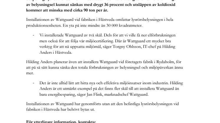 Hilding Anders minskar elförbrukning och miljöpåverkan med Wattguard