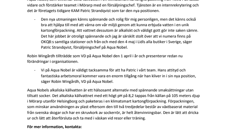 Aqua Nobel utser ny försäljningschef 