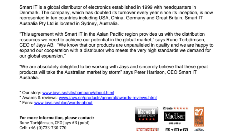 Jays signs Australian distribution deal