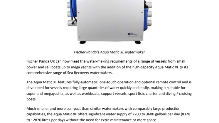 Fischer Panda Expands Comprehensive Range of Watermakers