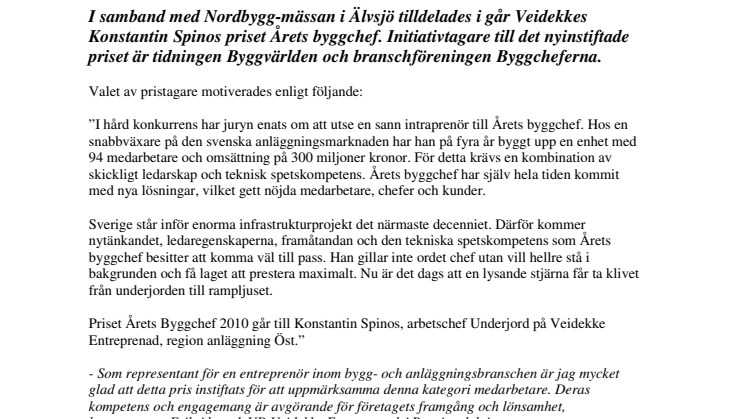 Konstantin Spinos Årets byggchef 2010