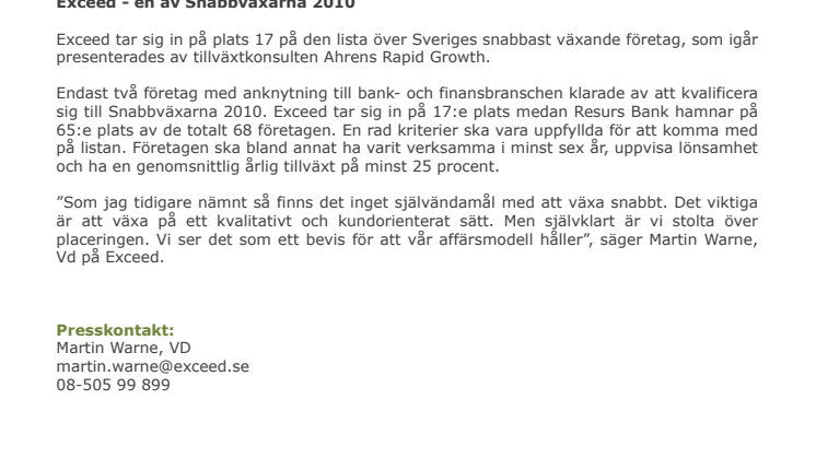 Exceed - en av Snabbväxarna 2010