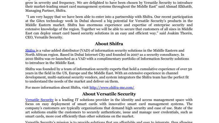 Versatile Security and Shifra Announce Partnership