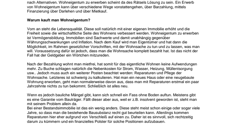 Über das Wohnen im Eigentum