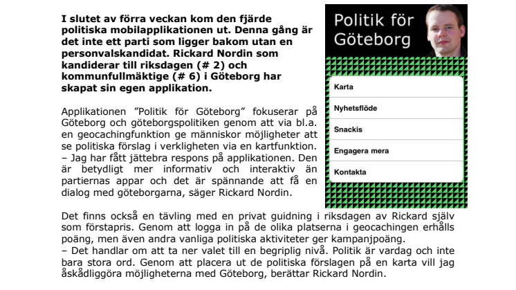 Toppkandidat Rickard Nordin (C) lanserar Sveriges första personvalsapp