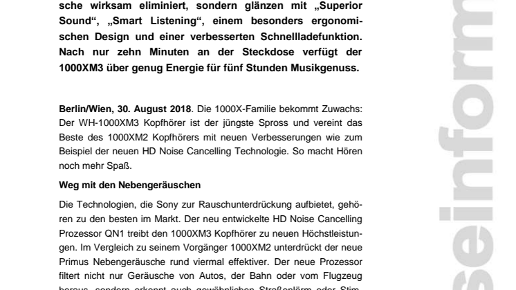 Noise Cancelling auf neuem Niveau: Sony stellt WH-1000XM3 Kopfhörer vor