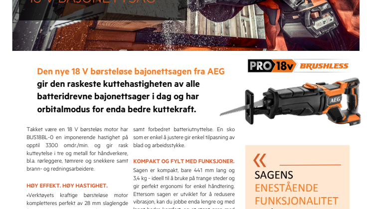 VERDENS RASKESTE 18V BAJONETTSAG 