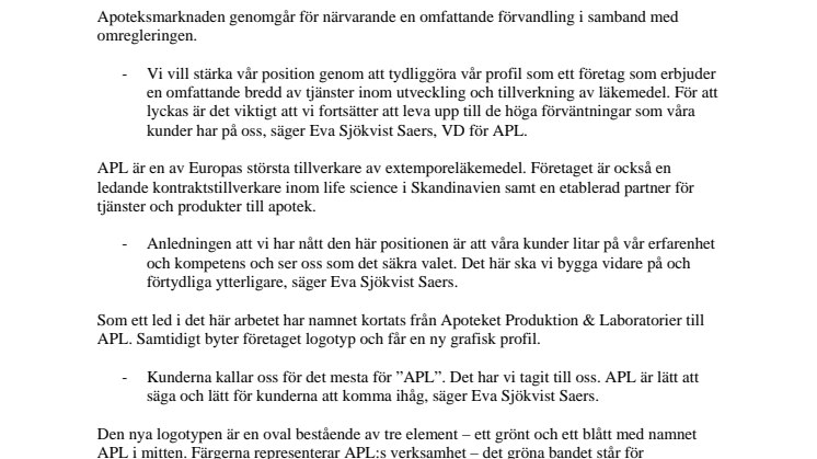 Apoteket Produktion & Laboratorier blir APL