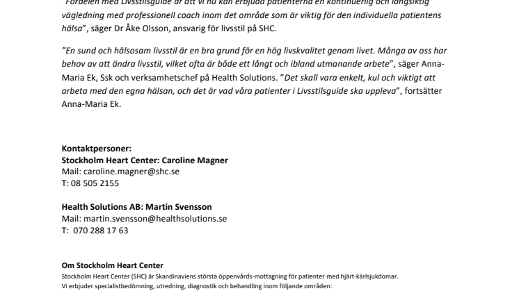 Stockholm Heart Center utökar satsningen på livsstil för patienter med hjärt-kärl-sjukdom