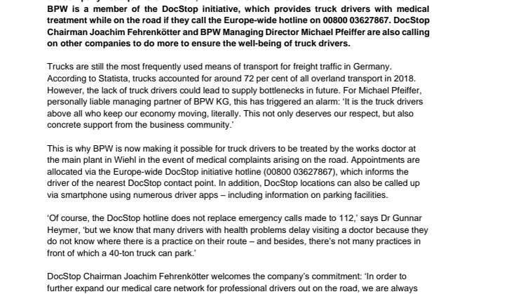 BPW works doctor now also treats sick truck drivers