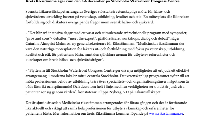 Medicinska riksstämman fyller 70 år – det firar vi med att flytta in till city! 