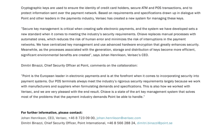 Verisec Modernizes Key Management in Cooperation with Point