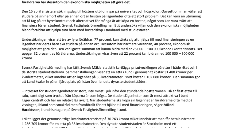 Lund fjärde dyraste studentstaden att köpa bostad i