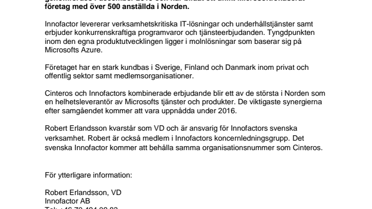 Cinteros byter namn till Innofactor