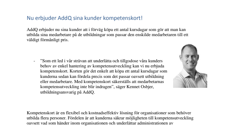 Nu erbjuder AddQ sina kunder kompetenskort!