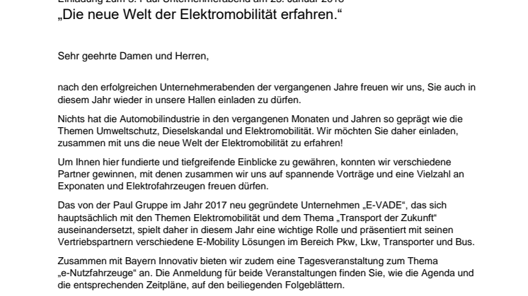Einladung zum Unternehmertag und Unternehmerabend bei der Paul Nutzfahrzeuge GmbH