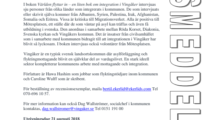 Ny bok: Världen flyttar in - en liten bok om integration i Vingåker