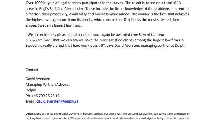 Delphi once again named Law Firm of the Year
