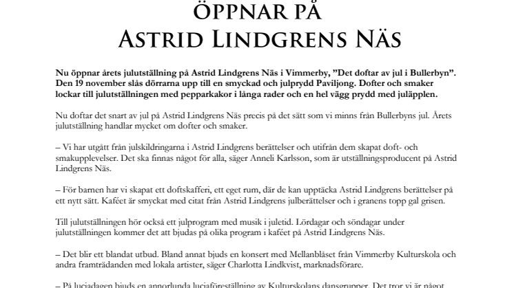Det doftar av jul i Bullerbyn öppnar på Astrid Lindgrens Näs