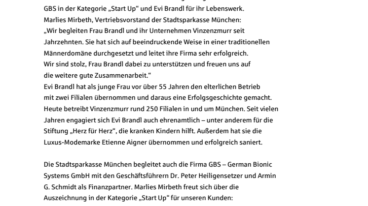 Herzlichen Glückwunsch an Evi Brandl (Vinzenzmurr) und German Bionic Systems!  