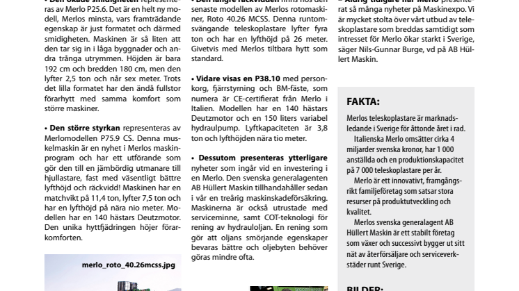 Många nyheter från Merlo på Maskinexpo 