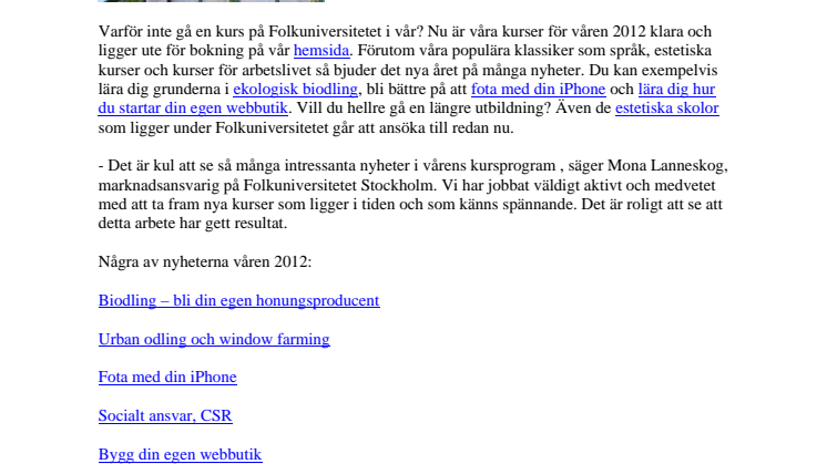 Våren har kommit till Folkuniversitetet Stockholm