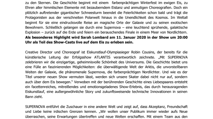 SUPERNOVA – a journey to the stars: eine Reise von der Erde zu den Sternen – Gaststarauftritt Sarah Lombardi