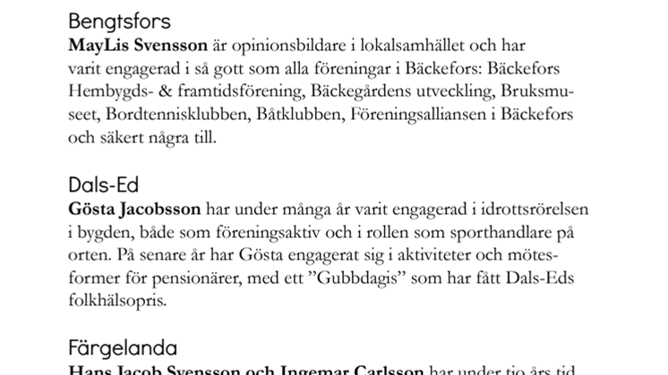 Nominerade till  länsmiddag 5 november och deras motiveringar
