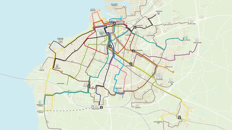 Planerat linjenät för stadsbussar i Malmö 2027-2030