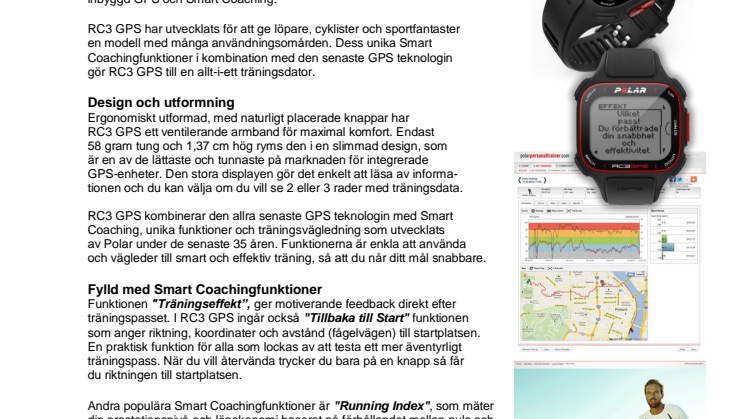 Polar lanserar RC3 GPS med integrerad GPS och smart coaching