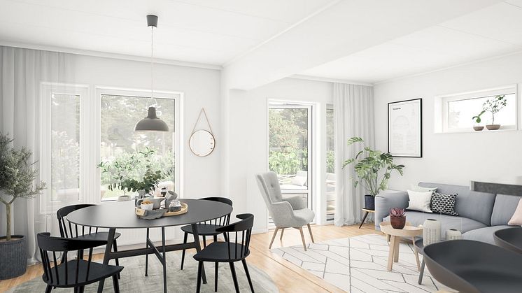 Brf Sundby Äng - 3D-bild av matrum/vardagsrum