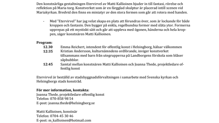 ​Nu inviger vi Etervirvel på Maria torg