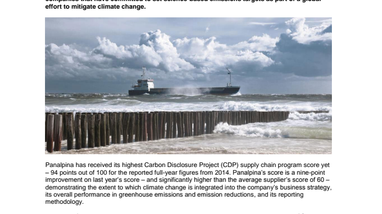 Panalpina continues to gain ground in climate disclosure program