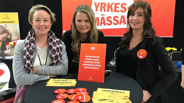 Maria Kjällström, skoldirektör, Carola Borg, projketledare och Gabriella Alström, företagskontakt på barn- och ungdomsförvaltningen är mycket nöjda med dagens mässa. 1000 elever har lärt sig mer om drygt 200 yrken och träffat 65 utställare. 