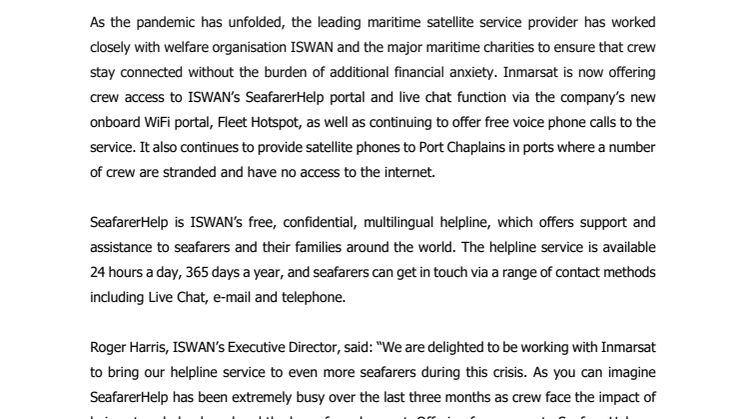  Inmarsat Extends Superyacht Crew Well-Being Commitments with new ISWAN Collaboration