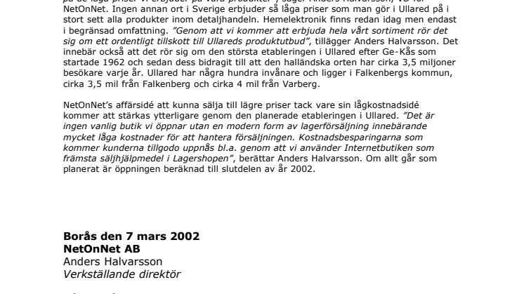 NetOnNet öppnar Lagershop i Ullared