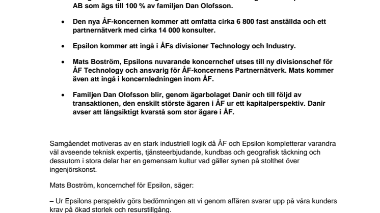Epsilon går samman med ÅF – bildar ett av norra Europas ledande konsultbolag