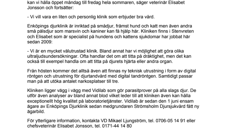 Enköpings Djurklinik utökar verksamheten 